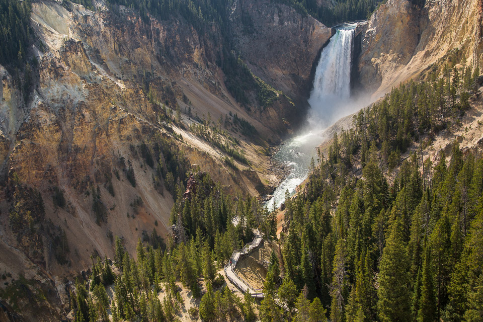 Photo of Lower Falls and the trail to Red Rock Point as seen from Lookout Point