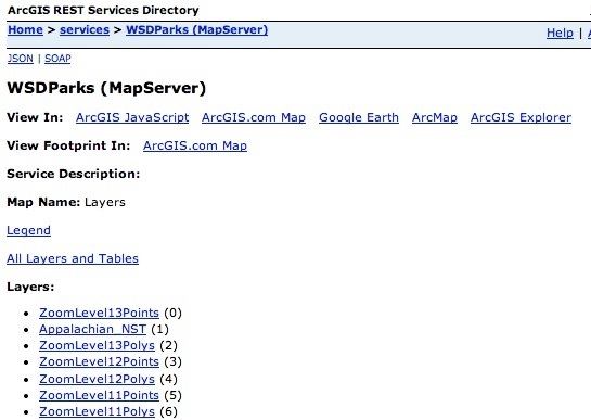 A landing page for one of the National Park Service's ArcGIS Server services.