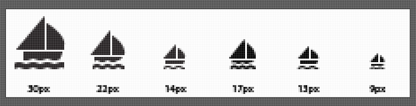 optimized sailing symbols enlarged and viewed in pixel preview